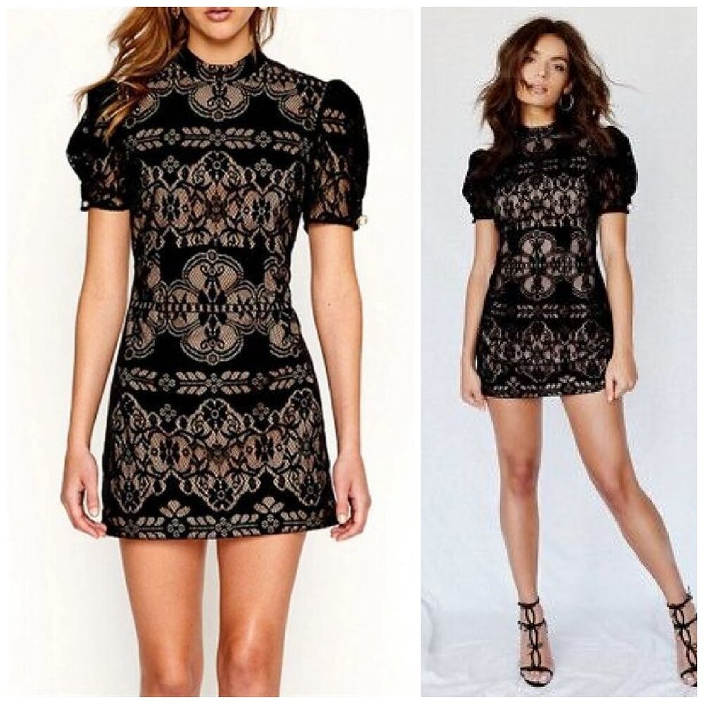 Alice McCall Eyes On Me Free People Black Velvet Lace Mini Dress S/M 4/6